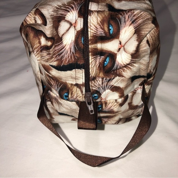 Grumpy Blue Eyed Cat Toiletries Makeup Bag Hand Crafted Brown - Picture 4 of 8